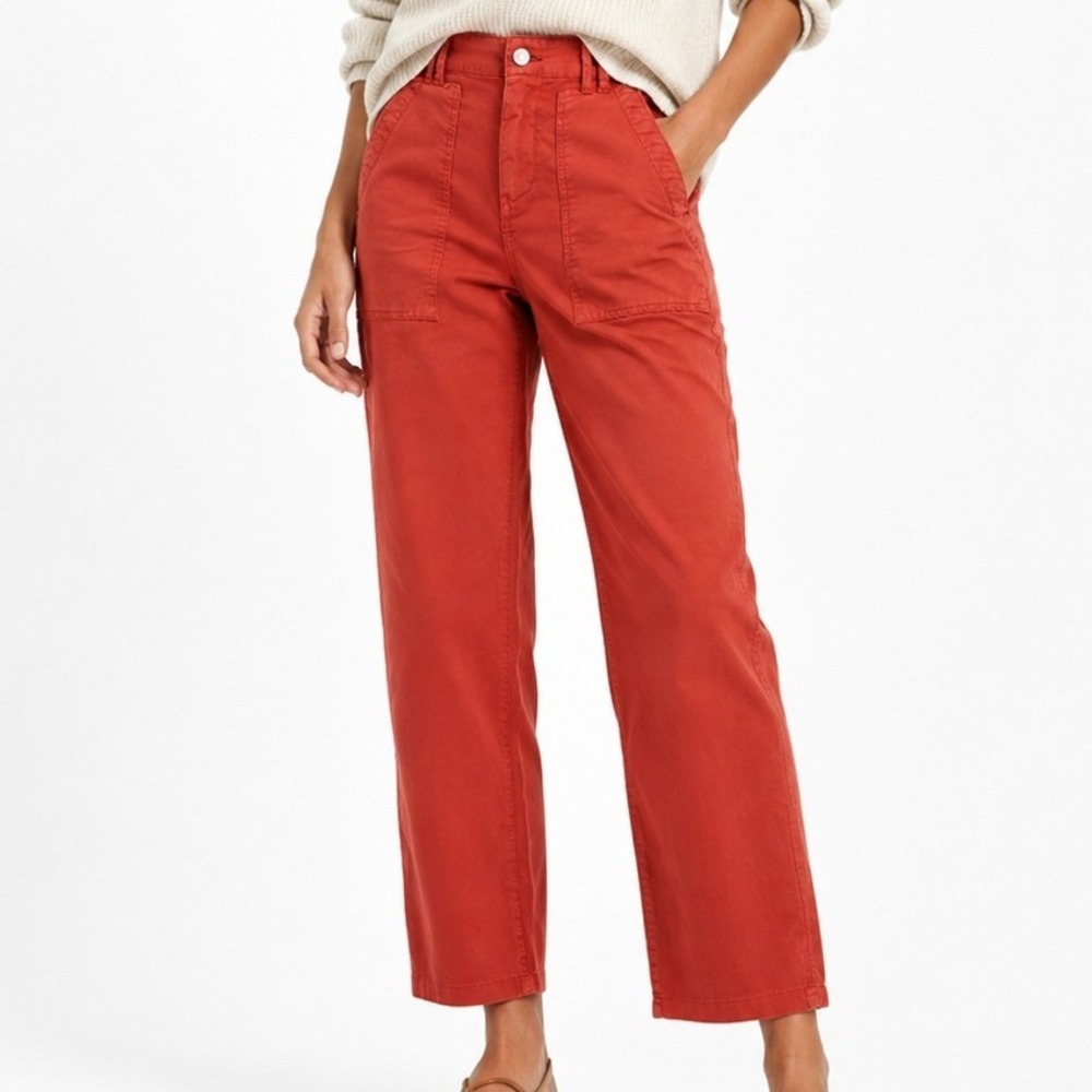 Pilcro Anthropologie Utility Pants 28 Burnt Orange High Rise Straight Raw Hem